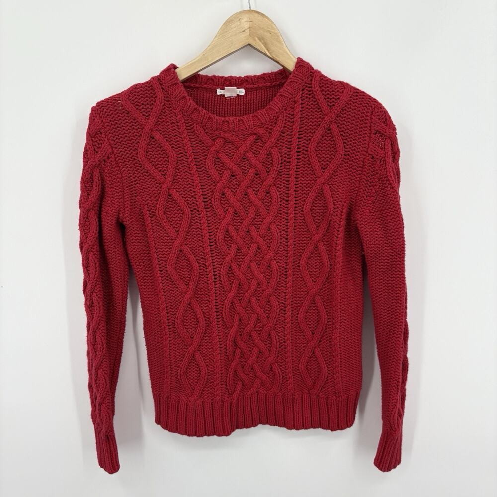 JCrew Crewcuts Kids Cable Knit Sweater 10 Red Holiday Chunky Preppy Fisherman